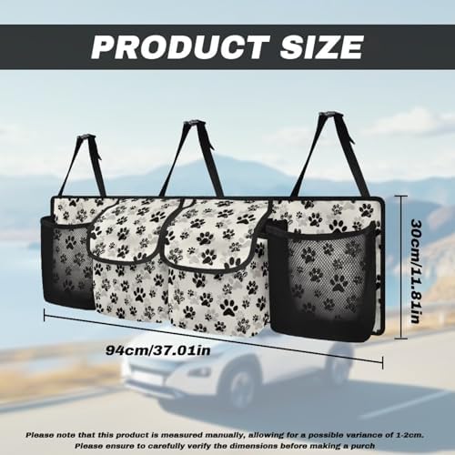 Dog Paw Print Car Trunk Organizer Foldable Auto Backseat Storage Bag with 4 Pockets Universal Hanging Auto Accessories Suitable Most Sedans SUVs Trucks Vans