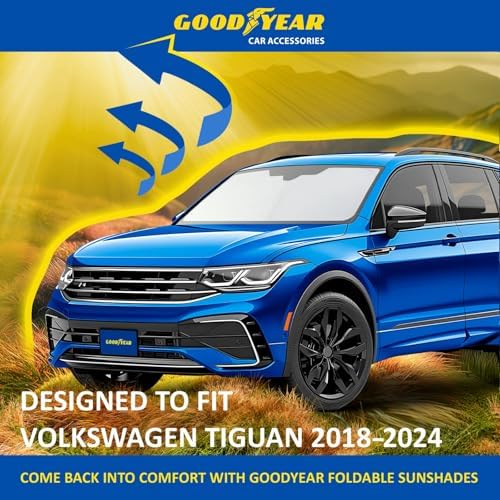 Goodyear Foldable Windshield Sunshade for Volkswagen (VW) Tiguan 2018-2024, Truck car Accessories, Sunshade Cover, Sun Shade Car Windshield, Window Sun Blocker - GY008338
