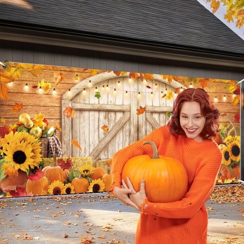 Sunflower Fall Garage Door Cover Decoration 7 x 16 Autumn Pumpkin Banner - Image 4
