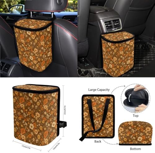 15Pcs Car Seat Cover Full Set Car Steering Wheel Cover Seat Belt Cover Trash Bin Air Vent Storage Box Front Rear View Mirror Car Cup Holder Keychain, Cottagecore Retro Fall Flower