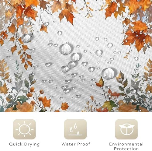 Fall Pumpkin Shower Curtain, Watercolor Autumn Harvest Pumpkins with Falling Maple Leaves Thanksgiving Day Bathroom Curtain Waterproof Fabric Machine Washable with Hooks, 72" Wx84 L - Image 4