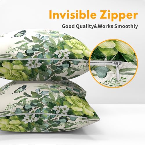 Spring Pillow Covers 18x18 Set of 2 Green Floral Throw Pillow Covers Rustic Pillowcase Linen Decoration Farmhouse Soft Decorative Summer Cushion Case Couch for Indoor Outdoor Home Decor - Image 5