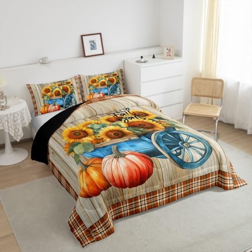 Pumpkin Comforter Set Sunflower Bedding Set Kids Boys Girls Twin - Image 4
