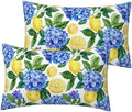KiuLoam Summer Lemon Hydrangea Lumbar Pillow Covers 12x20 Set of 2 Blue Yellow Floral Decorative Throw Pillow Covers Outdoor Farmhouse Cushion Cases for Sofa Couch Bed Living Room Decor by KiuLoam