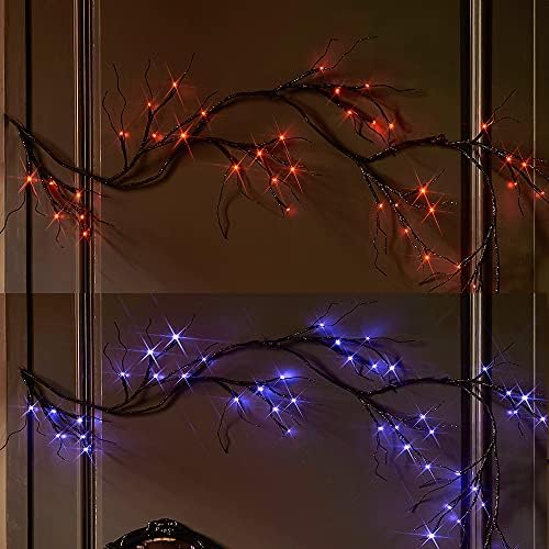 Hairui Lighted Halloween Garland with 48L Orange and Purple Bi-Color LED Lights 8 Functions, Black Glittered Garland Lights Battery Operated 6FT for Indoor Outdoor Halloween Party Decoration - Image 6