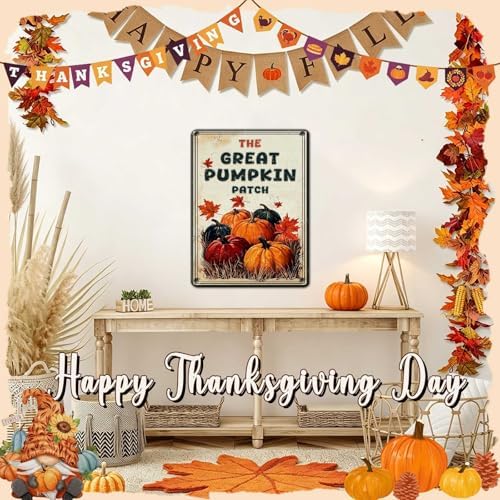Happy Thanksgiving Vintage Tin Sign The Great Pumpkin Patch Metal Wall Decoration for Living Room Shop Office Mall Diner 12x16Inch - Image 5