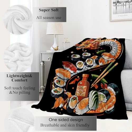 Sushi Dragon Blanket Japanese Cuisine Throw Blankets,Birthday Gifts for Kids Girls Women,Lightweight Soft Fleece,Sweet Food Lovers,Sofa Couch Bed Room Modern Decor 40x50in - Image 2