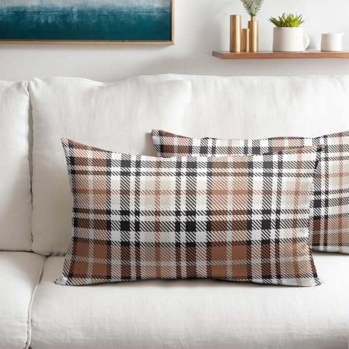 Christmas Plaid Lumber Pillow Covers 12x20 Set of 2 Brown Highly Absorbent - Image 2