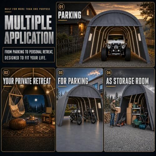 TOOLUCK Carport 12x20 Heavy Duty Storage Shelter Shed Portable Garage with All-Steel Metal Frame & Vents, Round Style Outdoor Storage Shed for Car, Truck, Boat, Waterproof Carport Canopy Anti-Snow - Image 6