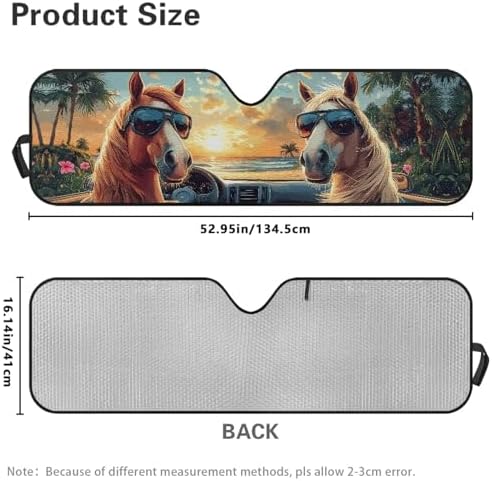 Renewold Automotive Windshield Sunshade, Foldable Car Front Window Sun Shade, Blocks Heat UV Rays Sunlight Sun Visor, Keep Cool Shield Cover, Funny Horse Driving, for Jeep Wrangler JK JL Gladiator JT