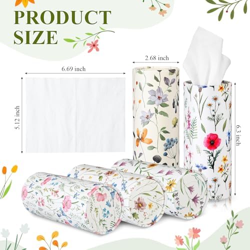 Cinnvoice 20 Pcs Spring Wildflower Car Tissues Cylinder with 3 Ply Facial Tissues Bulk, Wild Floral Round Tissue Boxes Tubes Travel Tissue for Car Cup Holder Home Bathroom Office Accessories - Image 3