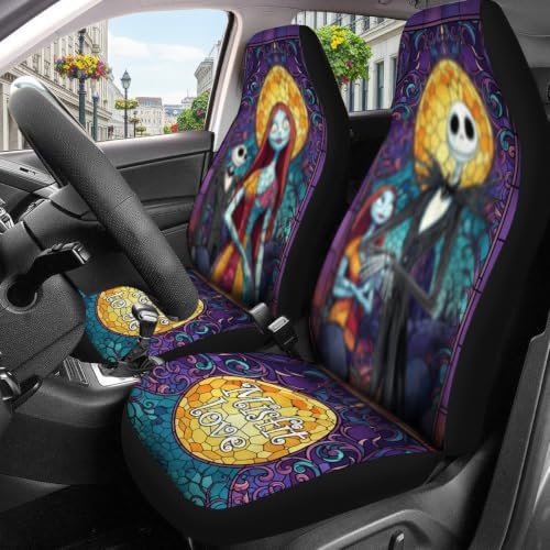 GENANY Spooky Skeleton Couple Car Seat Covers, 2-Piece Front Seat Set