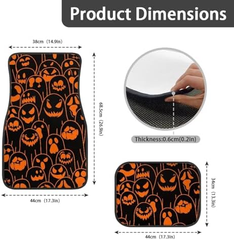 Orange Black Ghost Print Funny Halloween Car Floor Mats 4 PCS, Cute Durable Interior Accessories for Car SUV, All Weather Floor Mats with Front Rear Trunk Liners Set for Party