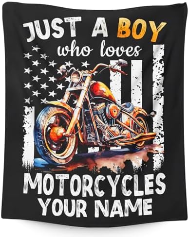 Personalized Motorcycle Gifts for Boys Men, 30x40 Inches Cool Throw Blanket for Kids Motorbike Lovers Motorcycle Riders, Custom Black Soft Blankets for Couch Sofa Bed Travel by SHARECOLOR