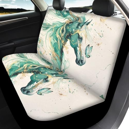Teal Horse Print Car Seat Covers 4Pcs Front & Rear Breathable Seat Covers Universal Fits for Truck, Sedan, SUV Auto Interior Protector Car Accessories