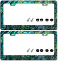 2 Pack Faux Abalone License Plate Frame Stainless Steel 6.3 X 12.2 Inch