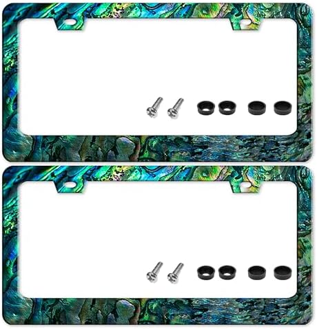 2 Pack Faux Abalone License Plate Frame Stainless Steel 6.3 X 12.2 Inch