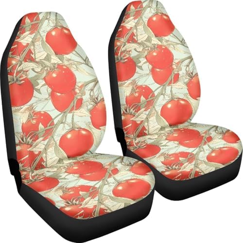 Tomato Car Seat Cover Set Accessories Auto Trucks SUV, Autumn Harvest 2pcs Car Seat Covers Sets, Red Tomato Retro Sketch Aesthetic Easy to Install Car Seat Cover