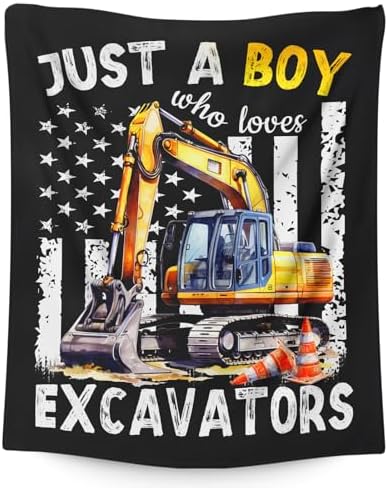 Excavator Gifts for Kids Boys, Cute Car Throw Blanket for Construction Truck Lovers, 30x40 Inches Just A Boy Who Loves Excavators Blankets for Lap Sofa Couch Travel by SHARECOLOR