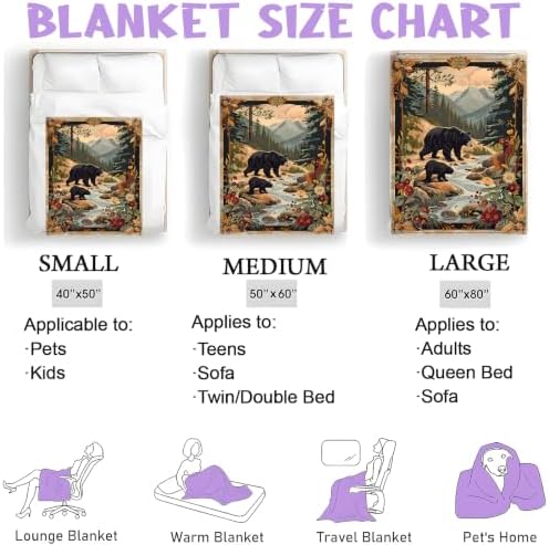 Black Bear & Cub Wilderness Throw Blanket Gifts for Women Kids, 40x50in - Image 3
