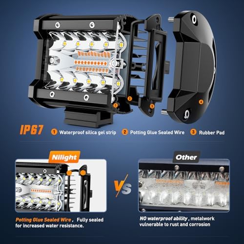 Nilight 4Inch Off-Road LED Light Bar White Amber 3 Lighting Modes