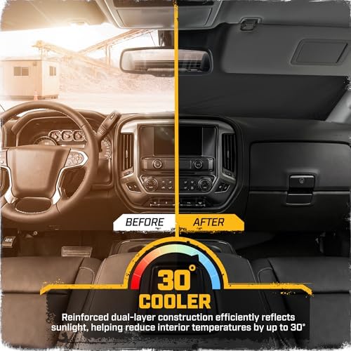 Windshield Sun Shade for Chevrolet Silverado 1500 2099-2013, Foldable Truck Sunshade, Heat Blocker, Front Window Sun Shield, Interior Protection, Keeps Cab Cool, Heavy Duty Truck Accessory-Gray Camo
