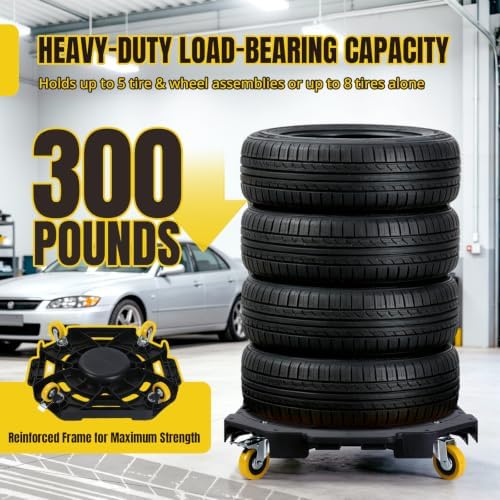 MaxxHaul Heavy Duty Tire Dolly 300 lb Capacity Rolling Wheel Dolly with 4 Swivel Casters Portable Tire Storage and Transport Mover for Garage Shop and Warehouse (80746) - Image 3