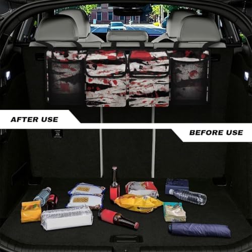 Hanging Car Trunk Organizer Halloween Blood Splatter Print Car Back Seat Storage Bag Auto Cargo Bag Collapsible Auto Interior Accessories for Sedans SUV Jeep Trucks MPV Van