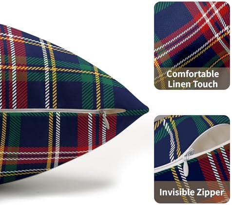 Christmas Tartan Lumbar Pillow Covers 12x20 Set of 2 Navy Blue Green Red Plaid Print Decorative Outdoor Xmas Throw Pillow Cases Winter Holiday Decoration Farmhouse Sofa Couch Cushion Cover Bed Decor - Image 5