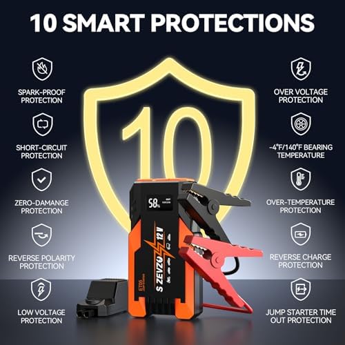 S ZEVZO ET05 Jump Starter 5000A Portable Car Jump Starter Battery Pack (7.2L Gas/ 5.5L Diesel), 51.8Wh 12V Jump Box with USB Ports, LCD Display and 3 Modes Flashlight - Image 3