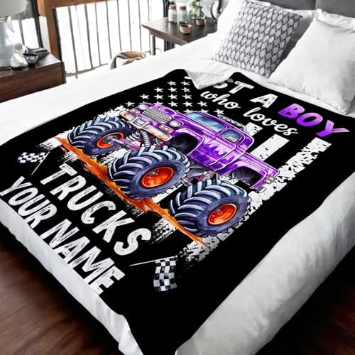 Personalized Truck Blanket for Kids Boys - 30x40 Inches Cute Throw Blanket Gifts for Truck Lovers - Custom Black Soft Fuzzy Car Blankets Stuff for Lap Couch Bed Travel - Image 2