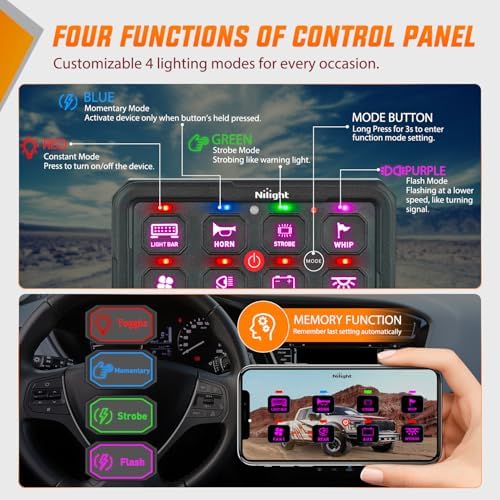 Nilight 8 Gang Switch Panel APP RGB 12V 24V Circuit Control System 4-Mode