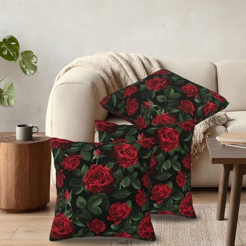 KiuLoam Black and Red Roses Pillow Covers 20x20 Set of 2, Vintage Romantic Valentine Print Decorative Throw Pillow Cases, Farmhouse Style Cushion Covers for Sofa Couch Living Room Bedroom - Image 6