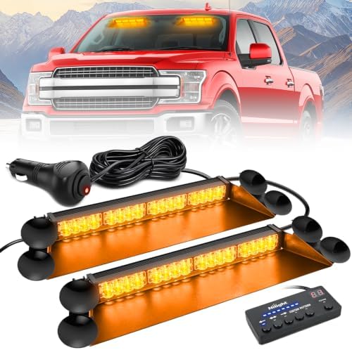 Nilight 32LED Amber Dash Strobe Light w/Controller Windshield Mount