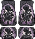 Skeleton Carpet Vehicle Floor Mats Gothic Skeleton Rose Print 4Piece Fit Floor Mat Interior Horrible Halloween Black Skull Flower Accessories Anti-Slip Mats for 1st Row