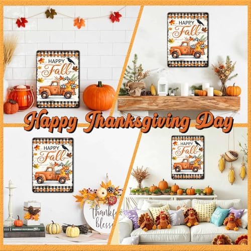 Thanksgiving Day Pumpkin Retro Tin Sign Happy Fall Vintage Wall Art for Hotel Bedroom Office Dining Room 12x16Inch - Image 4