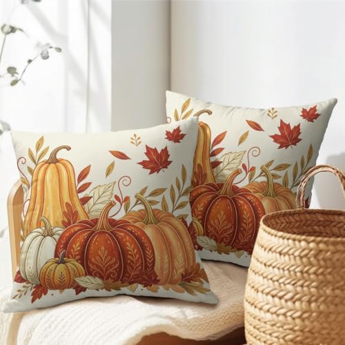 Fall Pumpkin Pillow Covers 24x24 Set of 2 Vintage Burnt Orange Maple Leaves Outdoor Throw Pillows Covers Autumn Thanksgiving Cream Farmhouse Decorative Farmhouse Cushion Case for Room Couch Sofa - Image 7