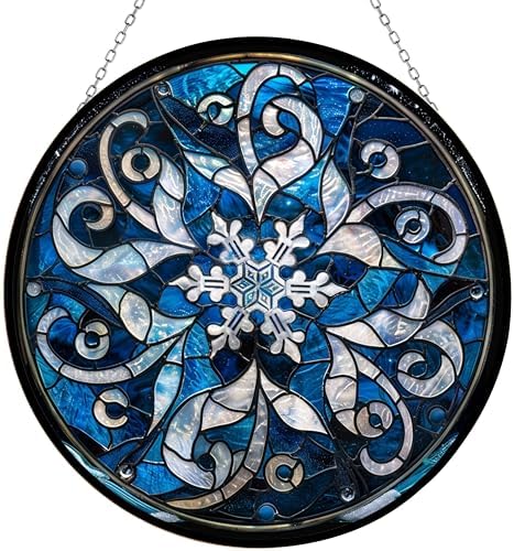Christmas Snowflake Stained Glass Window Hanging Suncatcher, Home Decor Suncatcher Stained Glass Christmas Halloween Mother's Day by HYPESTYLE