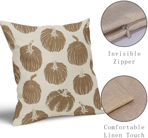 Brown Pumpkin Fall Pillow Covers 22x22 Set of 2 Autumn Harvest Print Thanksgiving Decorative Throw Pillows Outdoor Farmhouse Cushion Case Seasonal Decor for Couch Sofa Bed - Image 4