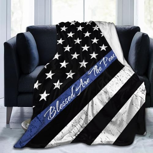 Socira Blue Line American Flag Police Blanket Throw Blanket Gifts for Women Men Soft Sofa Throw Travel Camping Bed Home Car L - Image 2