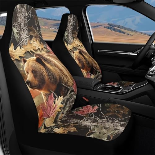 Bulopur Waterproof Car Seat Covers Front Seats Brown Bear Car Seat Cover Protector de Air Bag Compatible Auto Interior Cushion Cover Western Car Accessories Set