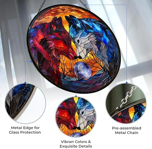 Art Nouveau Wolf Couple Stained Glass Window Hanging by Clare Donovan, Stained Glass Suncatcher for Women, Window Decor Perfect Home Décor - Image 3