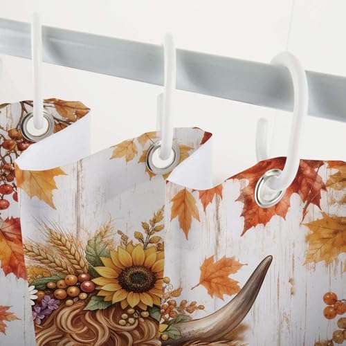 Fall Highland Cow Shower Curtain, Cute Cow Pumpkin Thanksgiving Farmhouse Animal Bathroom Decor Set, Autumn Harvest Seasonal Country Shower Curtains for Bathroom 72X72in - Image 6