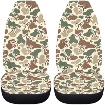 BIGCARJOB Camo Car Seat Cover Set for Women Knot Auto Interior Accessories Vehicle Bucket Seat Pad Fit Most Vehicle Cars Sedan