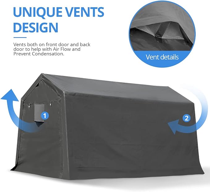 ADVANCE OUTDOOR 8x14 ft Steel Metal Peak Roof Portable Garage Shelter Storage - Image 4
