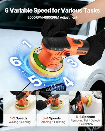 VEVOR Car Buffer Polisher, 6-Inch Dual Action Polisher Buffer Waxer, 650W 6 Variable Speeds 2000-6800RPM Random Orbital Polisher Kit for Cars Detailing, Waxing, Polishing - Image 4