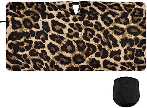 Leopard Print Car Windshield Sun Shade Foldable Panther Sunshade Front Window Visor Protector Blocks UV Rays Heat Keep Vehicle Cool (59 x 30 in)