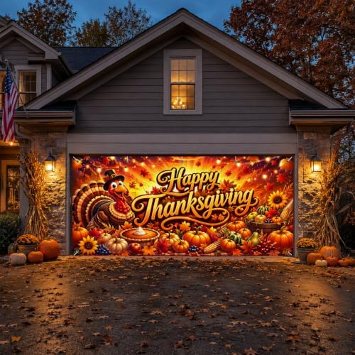 IVN Thanksgiving Garage Door Cover 16x7ft Turkey Pumpkin Fall Banner - Image 7