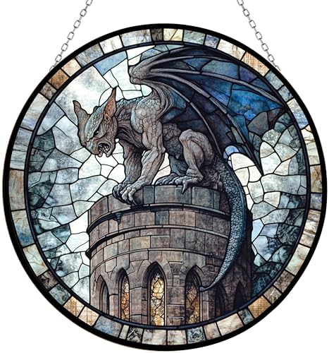 Gargoyle Stained Glass Window Hanging by Clare Donovan, Stained Glass Window Decor Suncatcher for Women, Perfect Home Décor by 365CUSGIFTS