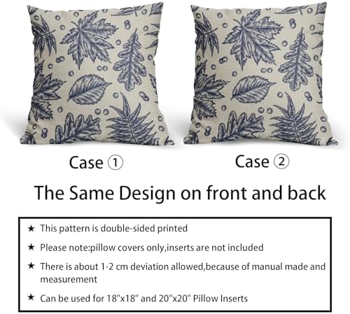 Navy Blue Fall Pillow Covers 18x18 Set of 2 Cream Maple Leaf Print Autumn Colored Harvest Decorative Outdoor Pillowcases Farmhouse Seasonal Throw Cushion Case Decor for Home Couch Sofa Bed - Image 6